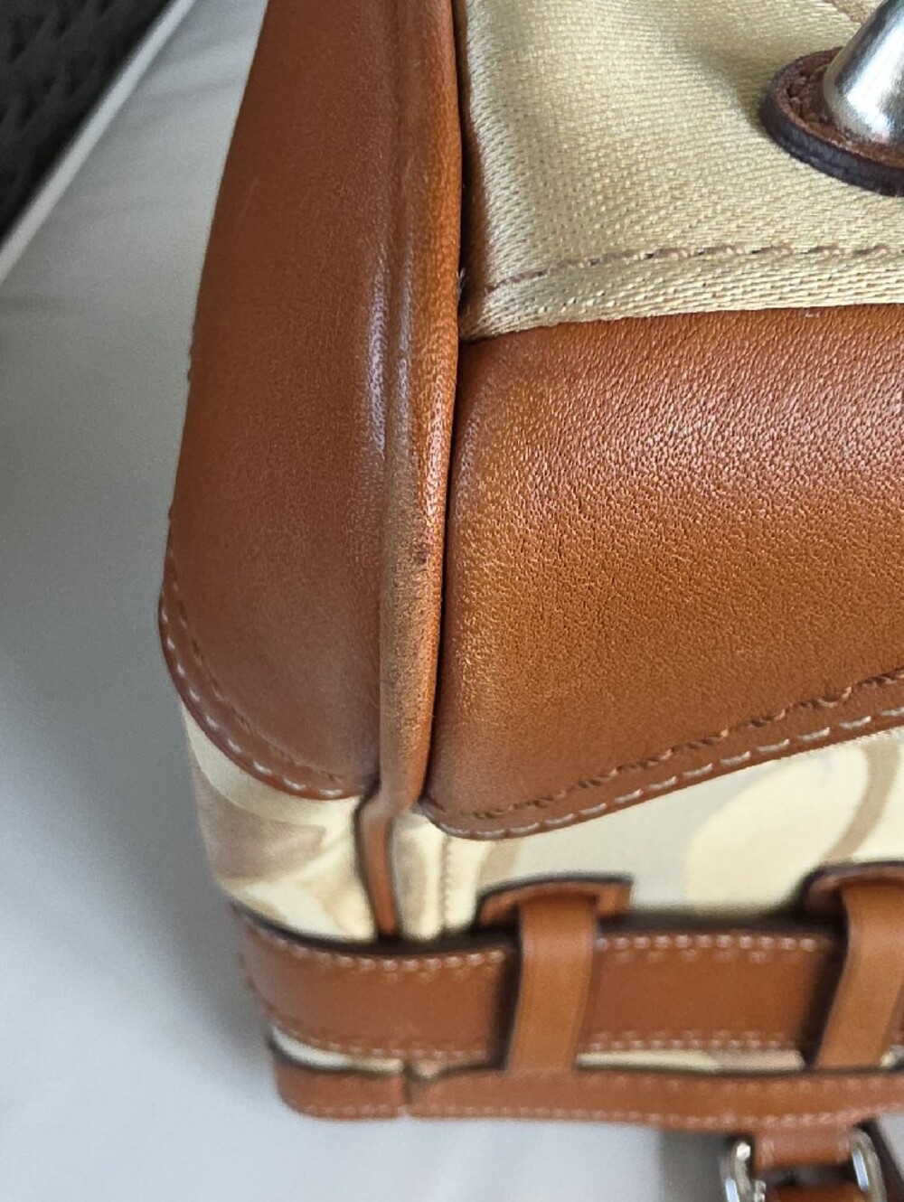 Coach Hampton Optic Tan and White Signature Stripe Satchel - Picture 8 of 16